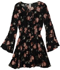 American Rag Womens Lace- Up Bell Sleeve A-line Dress, Black, Juniors, X-Small