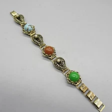 Vintage Bracelet Victorian Revival Cabochon Simulated Pearl 6.75 Inch