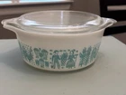 Pyrex 1.5-pint casserole dish Butterprint or Amish turquoise blue + lid 472