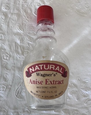 Natural Wagner s Anise Extract Alcohol Vintage Mini Bottle Empty w Cap 1/10th Oz