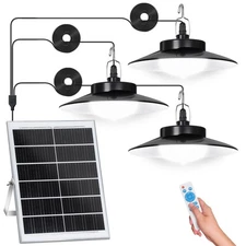 Solar Pendant Lights Outdoor,3 Heads Solar Shed Light Dimmable with Motion Se...