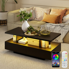 Couchtisch Wohnzimmertisch mit LED Beleuchtung Beistelltisch Schwarz Matt Holz