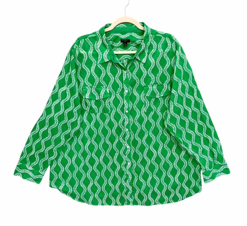 Camisa Top Talbots Estampado Vid Verde Abotonada Manga Larga Ligera Talla Grande 3X Foto 2 de 4