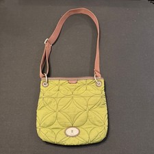 Y2K Fossil Key-Per Moss Green Quilted Nylon Crossbody Bag with Leather Trim