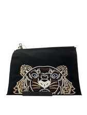 KENZO Seconda Borsa, Tela, Nera, Pochette, Ricamo Tigre