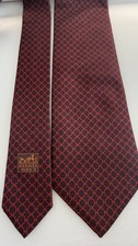 Herm s Paris 100 Silk Tie Red Burgundy Geometric Made in France Wide 9cm