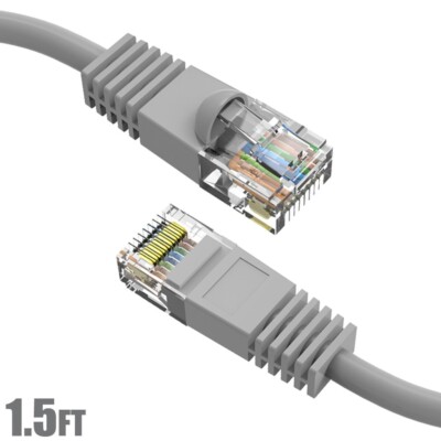 1.5Ft Cat5E RJ45 Network Modem LAN Ethernet UTP Molded Snagless Patch Cable Gray