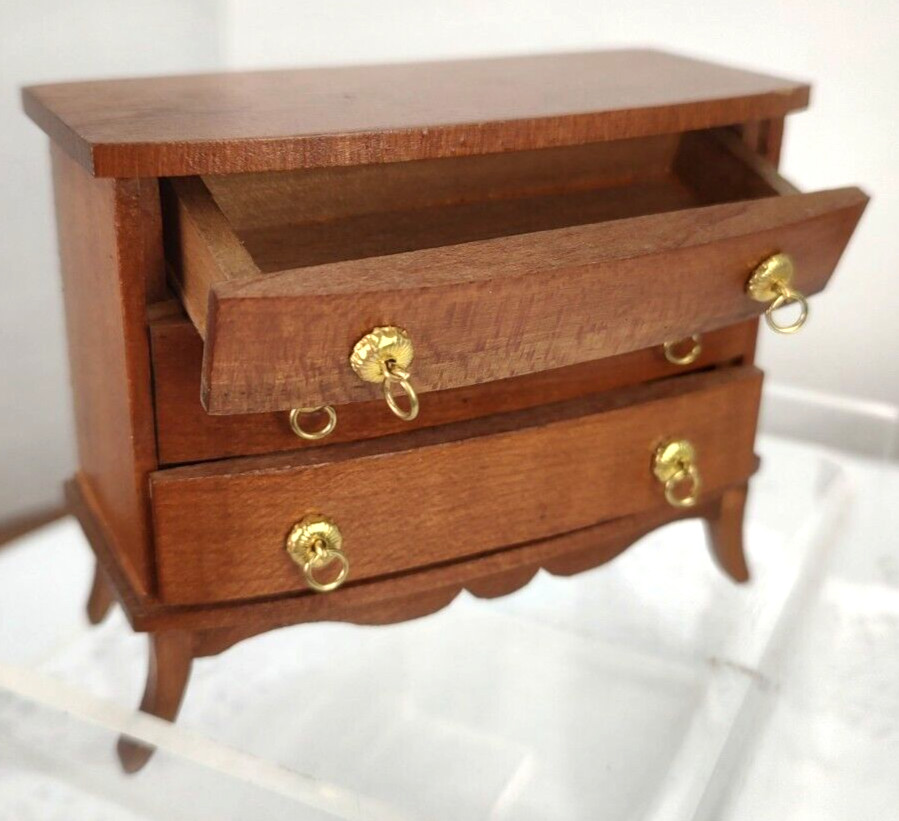 VTG Shackman Mini Dollhouse Handcrafted Cherrywood 3 Drawer Bombe Chest Dresser