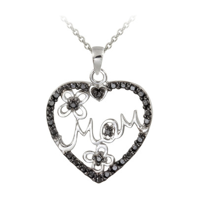 ★ROSEMONT★ Silver Black Heart Necklace RC24B34J Treated Black Diamond Accent Mom Heart Necklace in Sterling