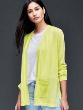 Gap Women's Open Front Cardigan, Linen Blend, Yellow, Solid, Size L, NWT