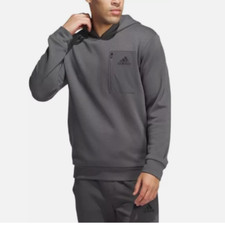 NEW Adidas Mens L Gray Hooded Sweatshirt Zippered Chest Pocket