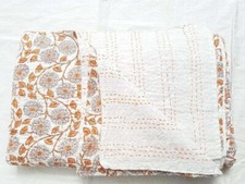 Indian Handmade Cotton Kantha Quilt Hand Block Print King Size Bedspread Blanket