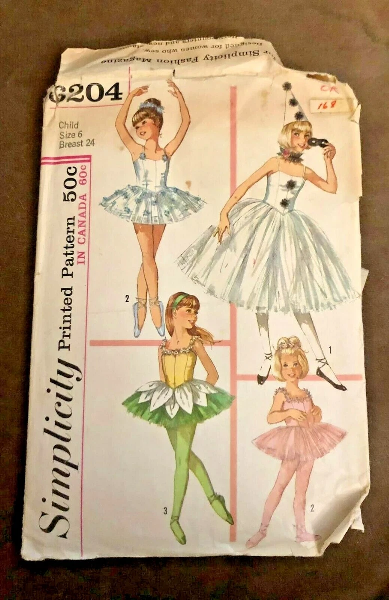 65 Vintage Simplicity 6204 Girls sz 6 Ballet Costumes Flower Fairy Pierrot