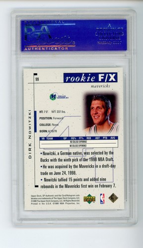 1998 SP Authentic Rookie F/X #99 Dirk Nowitzki Mavericks RC HOF /3500 PSA 9 - Picture 2 of 4