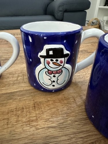 Starbucks Sberna Deruta Italy Blue Handpainted Christmas Ceramic Mugs Lot of 4 - Picture 4 of 11