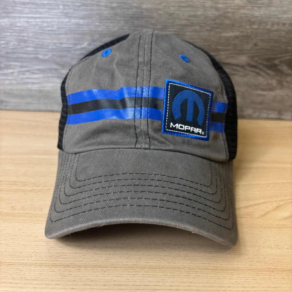 Gorra Mopar Gorra Correa Trasera Gris Azul Malla Espalda Carreras Tres Rayas Ajustable Foto 2 de 4