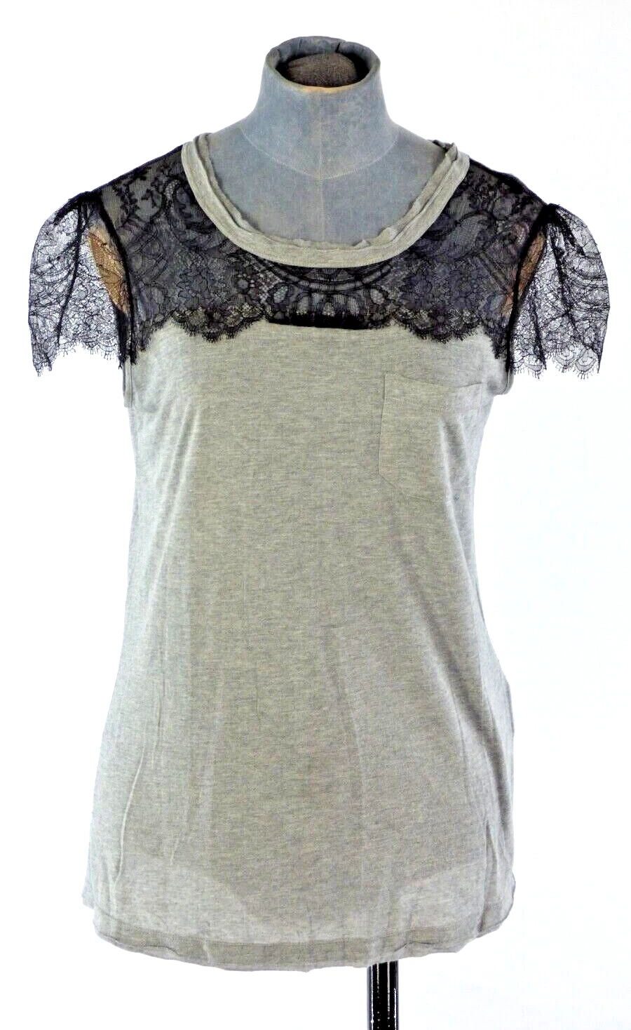 T shirt Valentino rossa top nero pannello pizzo grigio melange jersey designer taglia S