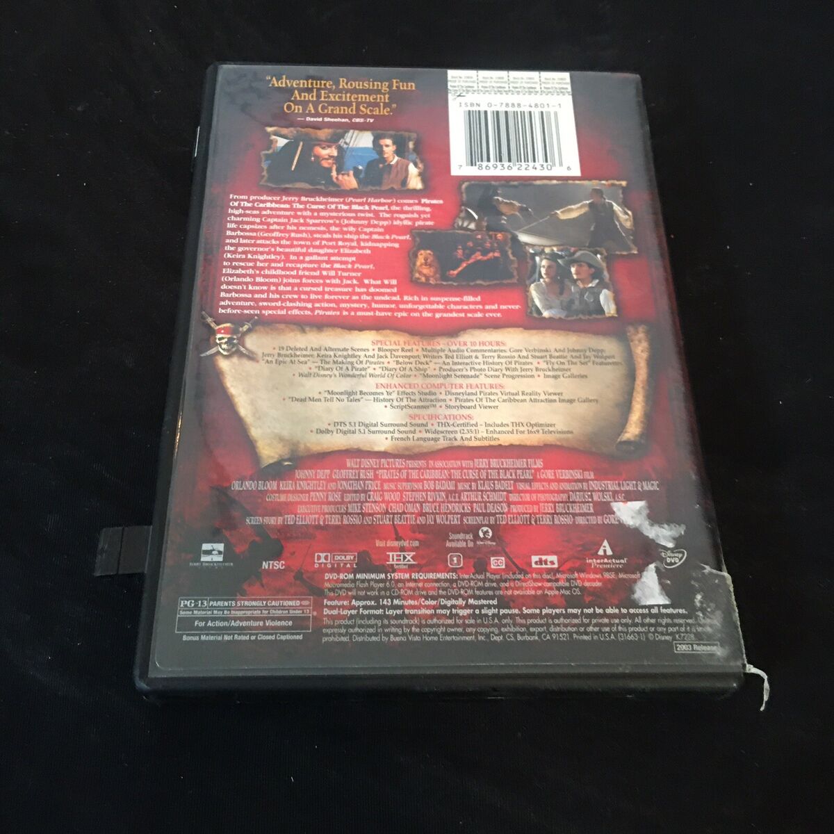 Pirates of the Caribbean: The Curse of the Black Pearl (DVD) No Case No  Tracking 786936224306