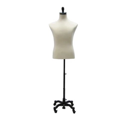 AMERICAN DRESS FORMS Adult Male Off White Torso Shirt Form Mannequin Display with Black Wheel Base
