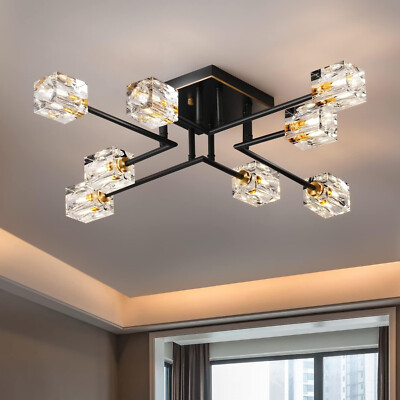 OKES 8-Lights Semi Flush Mount Ceiling Light Fixture,Black+Gold (See Desc)