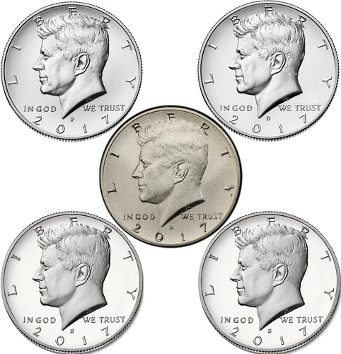 2017 P D S S S, Enhanced Uncirculated Silver Proof Kennedy Half Dollar JFK