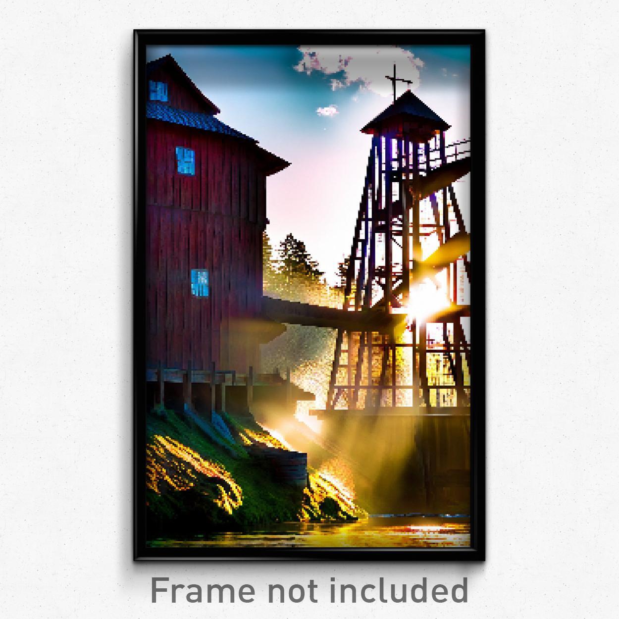 Pixel Art Poster - Flying Mill (8 Bit Psychedelic Trippy Weird Video Game Print)