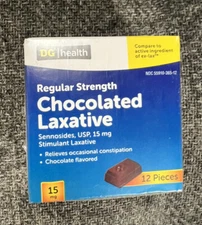 3 Boxes DG Health Regular Strength 15 mg Chocolate Laxative, 12 Each Box