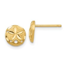 14k Yellow Gold Diamond-Cut Sand Dollar Post Stud Earrings 0.32 Inch