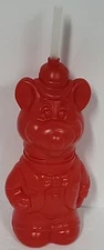 Showbiz Pizza Time Chuck E Cheese Vintage Red Plastic Contour Shaped Bottle 1994