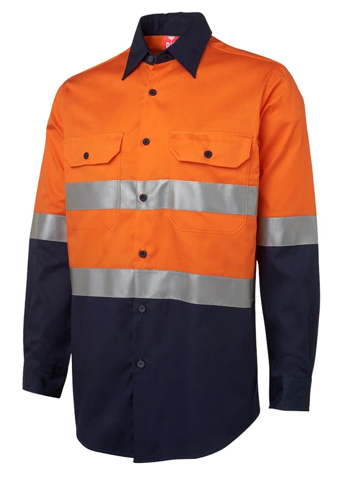 Hi Vis Shirts with Reflective tape, Long Sleeve Workwear, Cotton Orange Yellow - image 2 of 4