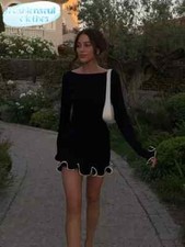 Casual Pleated Hem Mini Dress Women Chic O Neck Full Sleeves Slim Short Dresses