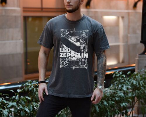 T-shirt album di debutto Led Zeppelin 1969 su vintage nero comfort colori 1717 - Foto 5 di 6