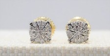 10K Yellow Gold Diamond Studs Kite Round Mens Unisex Small Earrings Screwback