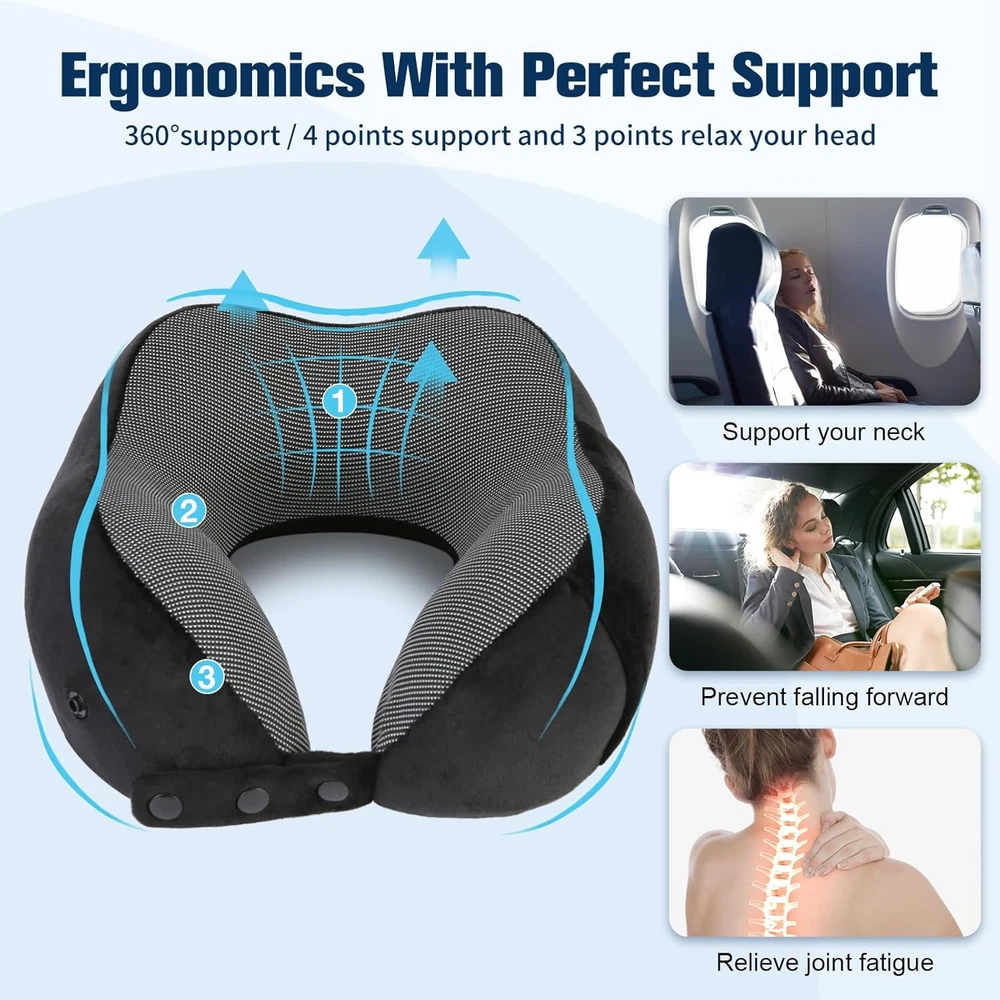 Travel Pillow for Airplane, Neck Pillow for Travel, Memory Foam Travel Neck Pill