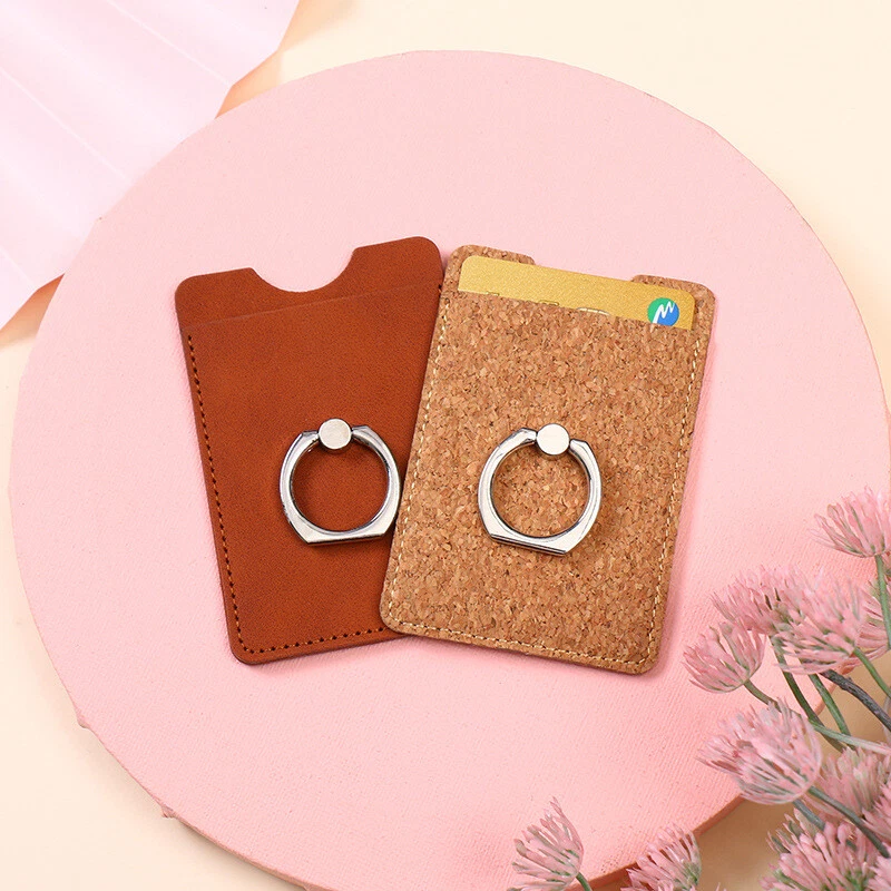 Portatarjetas de crédito de cuero universal para teléfono celular billetera anillo bolsillo pegatina Foto 2 de 4