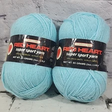 Vintage Coats & Clark Red Heart Super Sport Yarn Lot Of 2 Skeins In Clear Blue