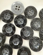 10PC Black Vine and Leave Resin Sewing Button Flat Back 4 Holes 15mm