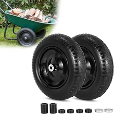 14.5" Flat Free Wheelbarrow Wheels and Tires, 3.50-8" Flat-Free Solid Tire with 