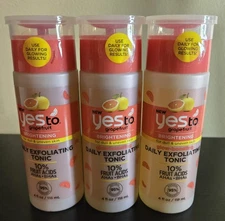 3 Piece Yes To Grapefruit Brightening Daily Exfoliating Tonic  4 oz Ea