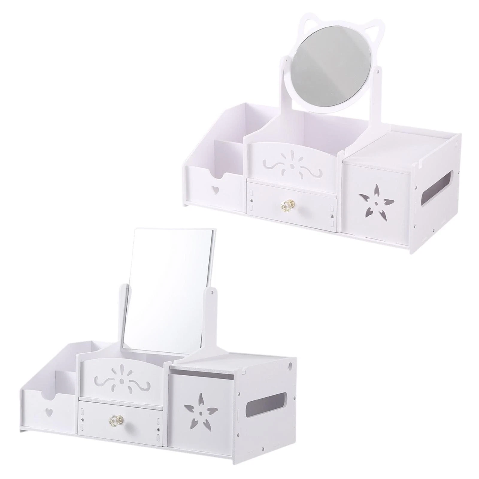 Makeup Organizer with Mirror Countertop Makeup Box for Bathroom Countertop