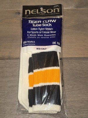 Vtg 80's Nelson Sport Tiger Claw Tube Socks Striped Mid Calf 9-15 NOS Black Gold