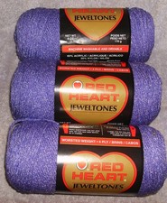 3 LG SKEIN RED HEART JEWELTONES 3356 AMETHYST YARN MADE IN USA 6 OZ x 3  18 OZ