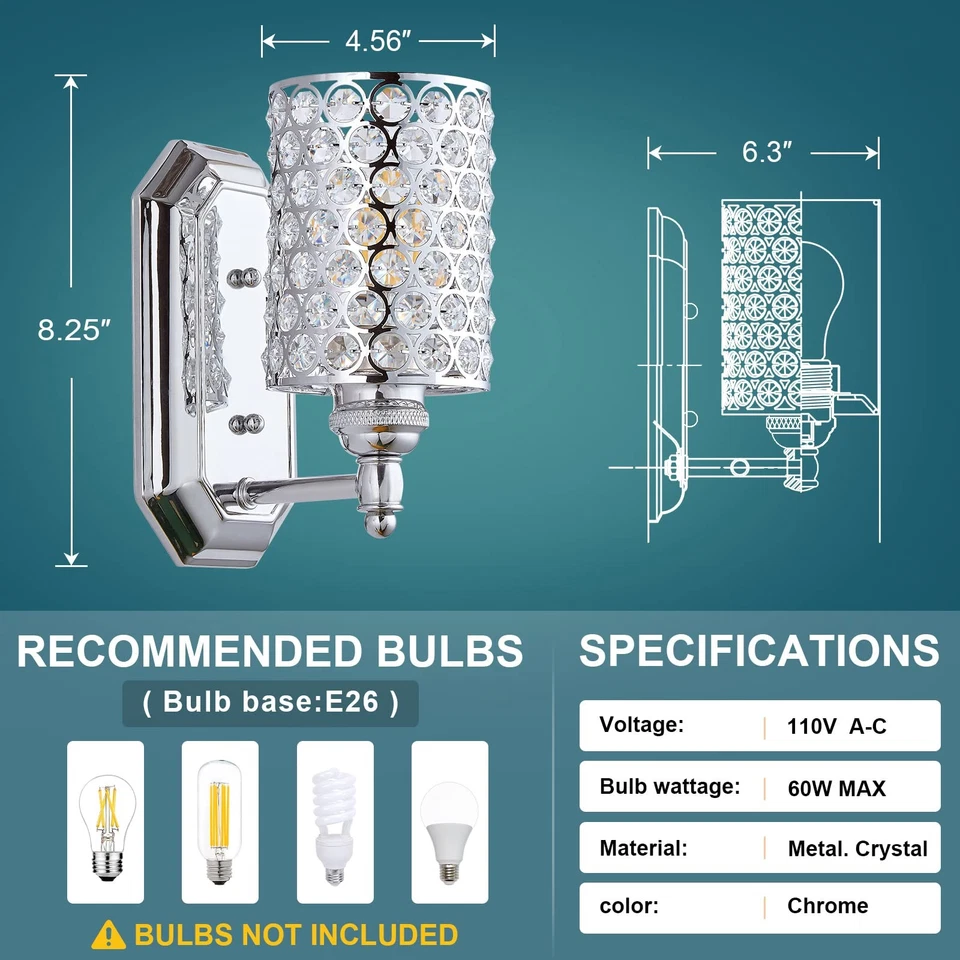 Pack de 2 1 Aplique de Pared Luz Cristal Iluminación con Acabado Cromo,Moderno Conciso... Foto 4 de 4