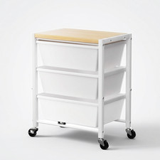 3 Drawer Rolling Cart Organizer Metal Frame Wood Top Storage Trolley Office