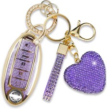 Cover with Diamond Keychain for Car Key Shell Compatible with Altima -Purple