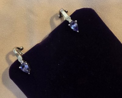 14k Weißgold blaue Birne Tansanit & Diamant Ohrhänger signiert