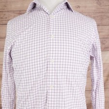 Perry Ellis Premium Dress Shirt Mens 15.5 34/35 Purple Check Slim Fit Cotton