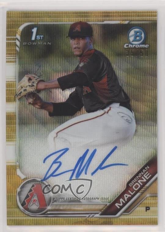 2019 Bowman Draft Chrome Pick Gold Wave Refractor 35/50 Brennan Malone Auto uk2