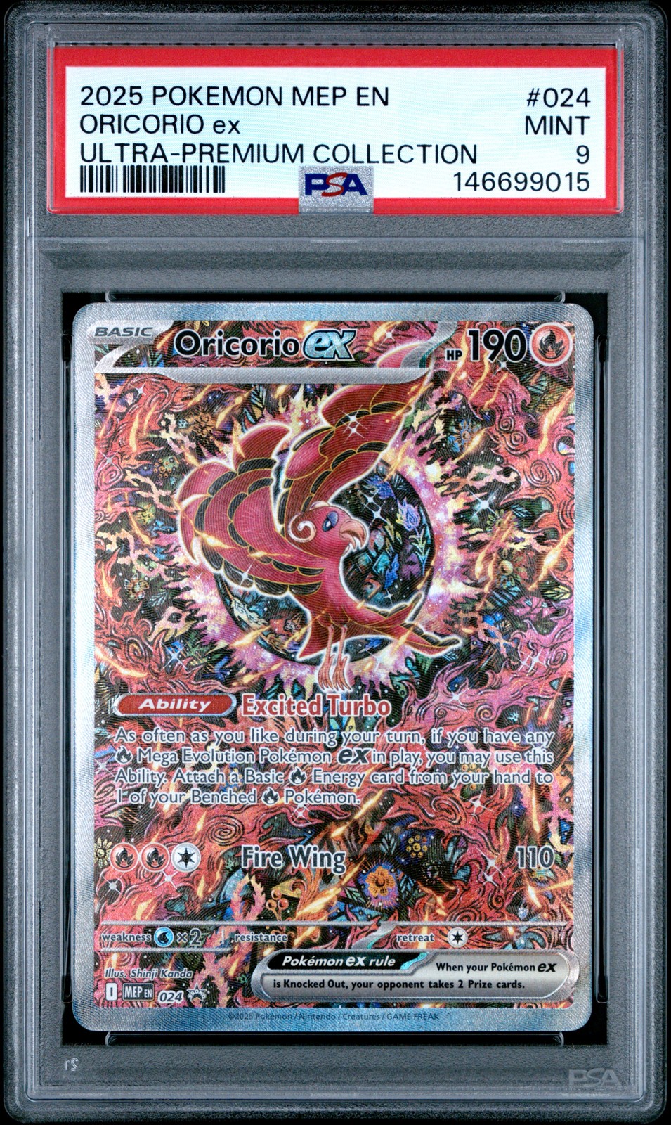 2025 POKEMON MEP EN-ME BLACK STAR PROMO #024 ORICORIO EX PSA 9