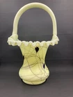 Vtg Fenton Robert Barber & Fetty Custard Hanging Hearts Basket 10 1/2" UV Glow